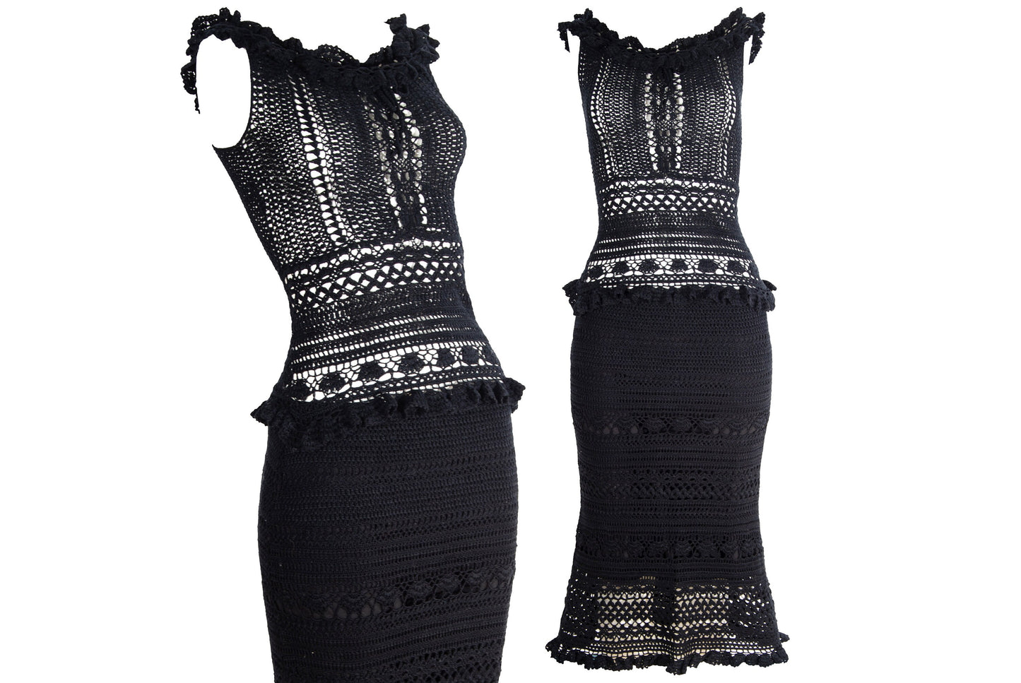 90s Novespazio black crochet top and skirt two piece set / Made in Japan