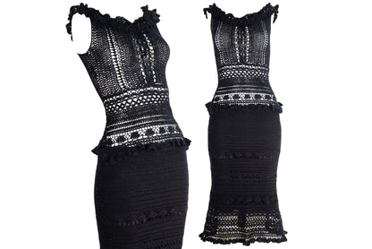 90s Novespazio black crochet top and skirt two piece set / Made in Japan