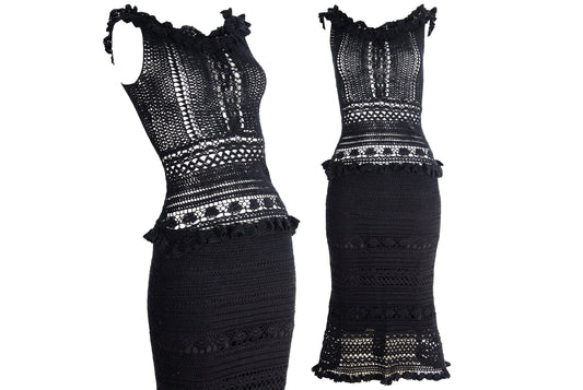 90s Novespazio black crochet top and skirt two piece set / Made in Japan