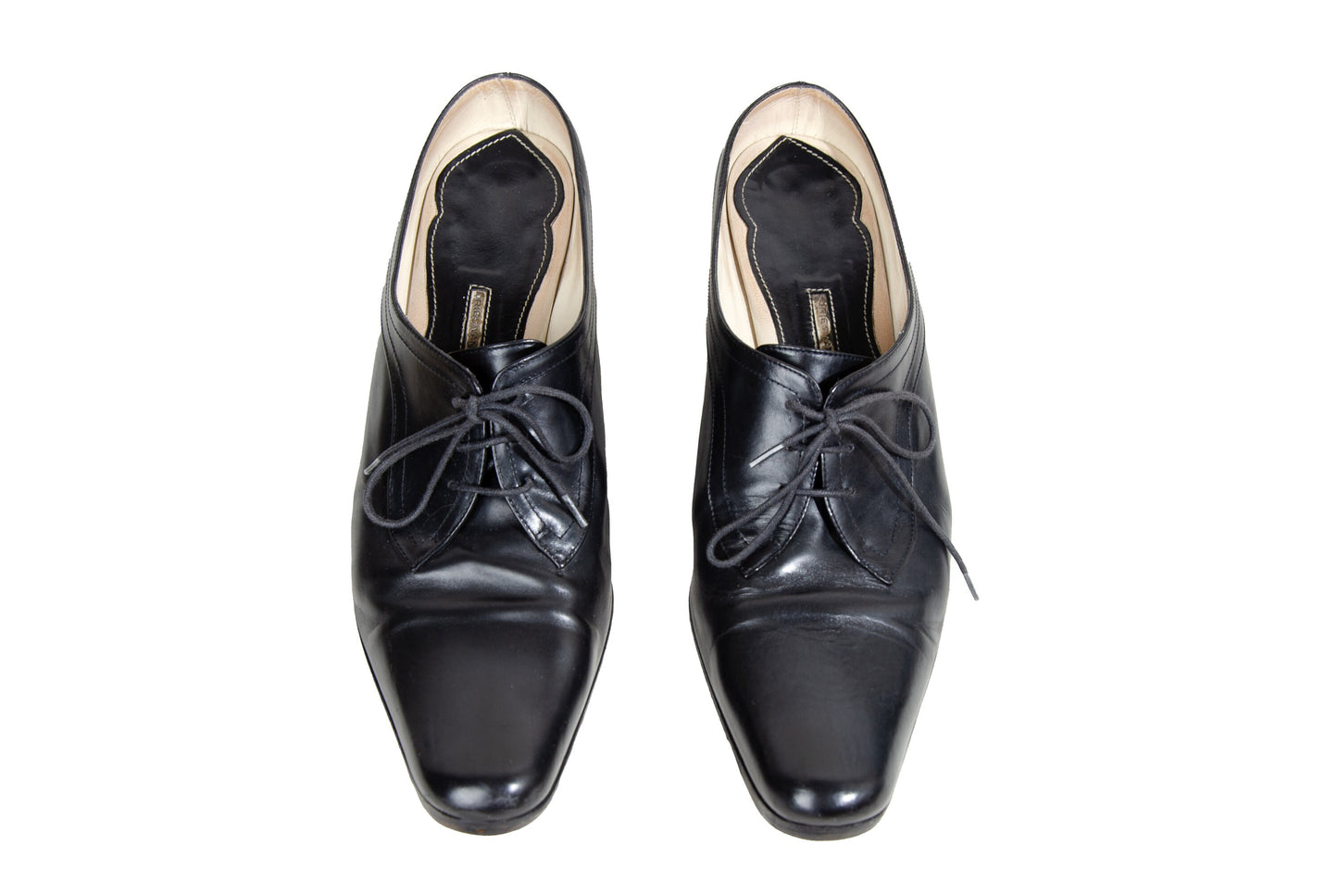 90s Dries Van Noten black leather Louis XV kitten heels lace up derbie mules / EU 40