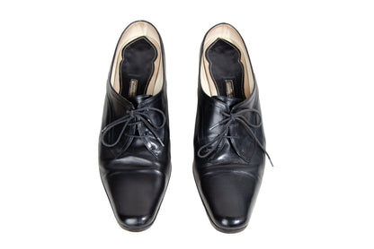 90s Dries Van Noten black leather Louis XV kitten heels lace up derbie mules / EU 40