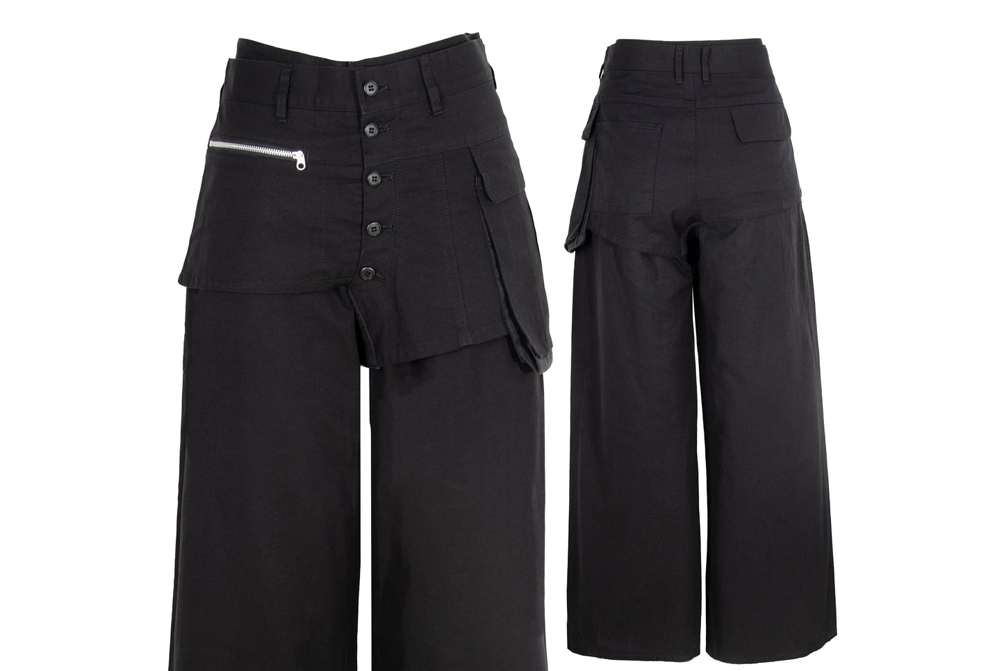 Vintage Atsuro Tayama black overskirt wide leg pants / Made in Japan