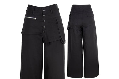 Vintage Atsuro Tayama black overskirt wide leg pants / Made in Japan