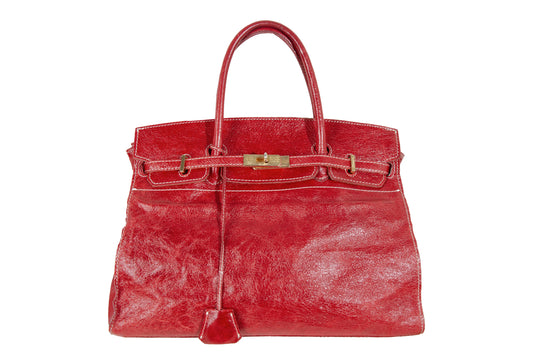 Vintage "Birkin" style Japanese brand faded red leather oversized bag