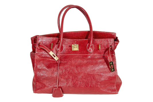 Vintage "Birkin" style Japanese brand faded red leather oversized bag