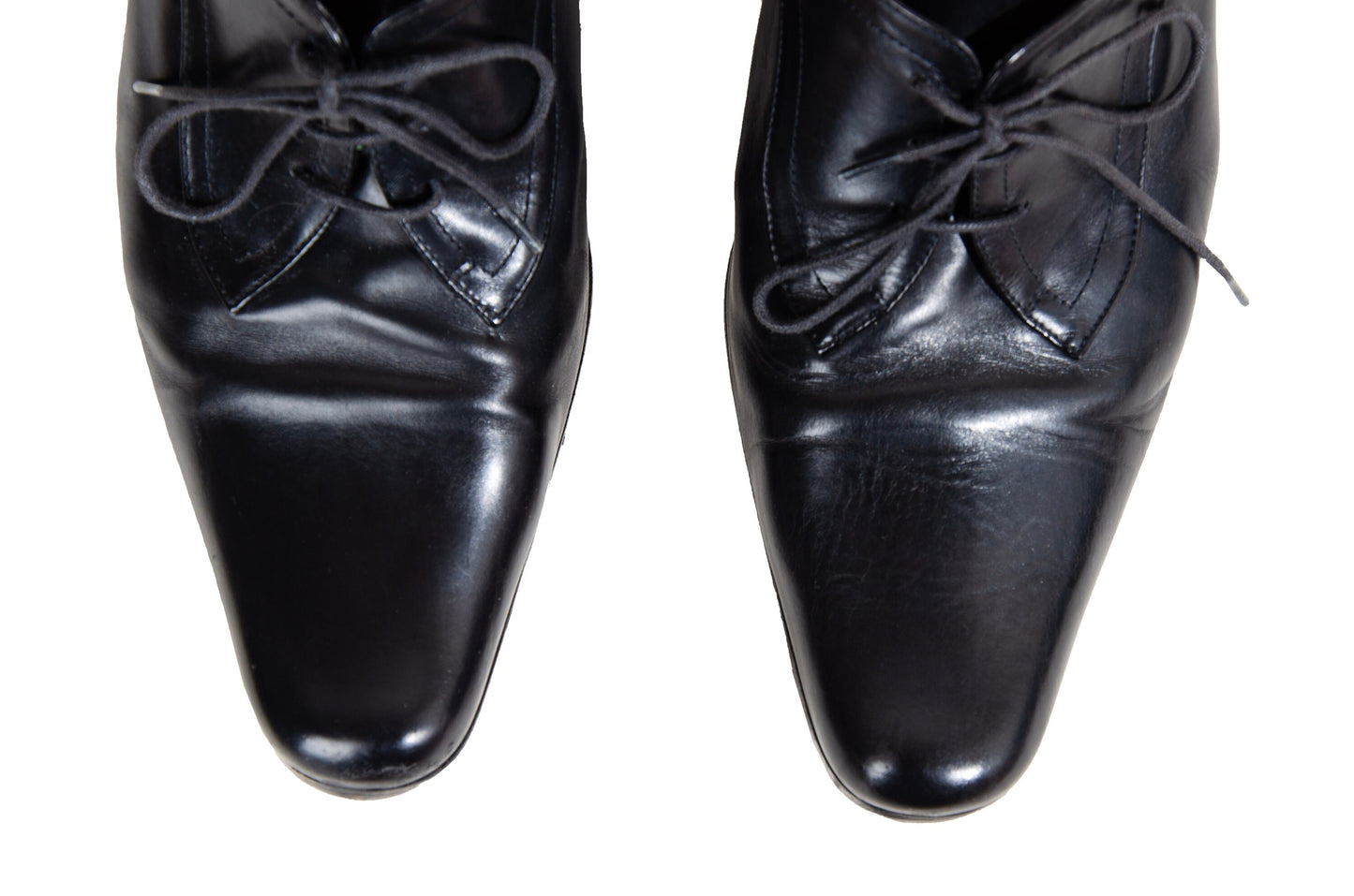 90s Dries Van Noten black leather Louis XV kitten heels lace up derbie mules / EU 40