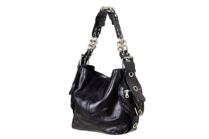 Vintage Chloé by Phoebe Philo black leather chain strap bag / 2004 Chloé leather and oversized chains bag / Made in Italy