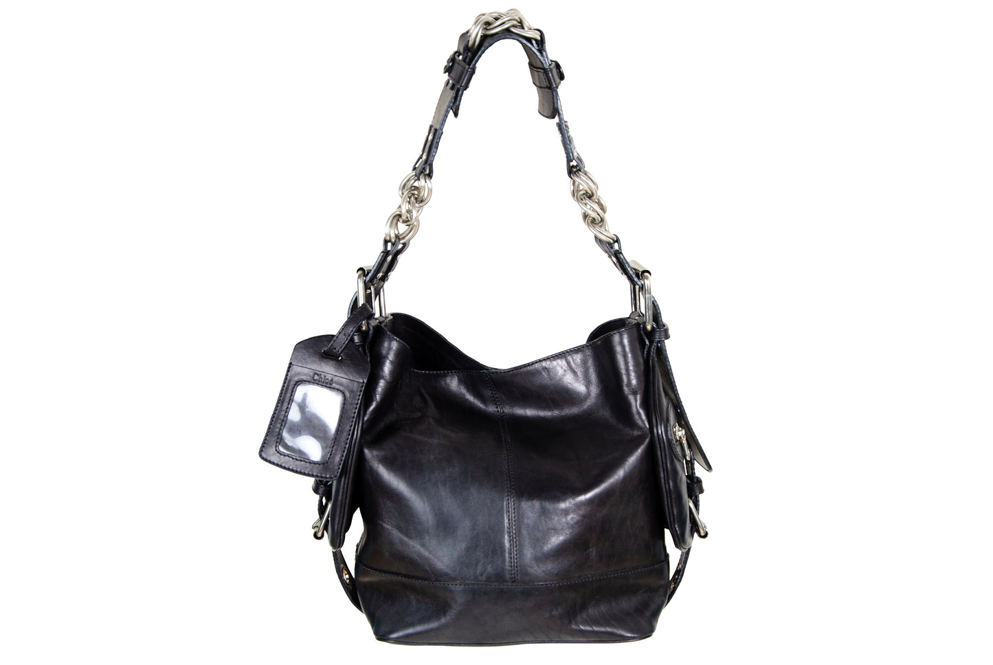 Vintage Chloé by Phoebe Philo black leather chain strap bag / 2004 Chloé leather and oversized chains bag / Made in Italy
