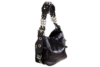 Vintage Chloé by Phoebe Philo black leather chain strap bag / 2004 Chloé leather and oversized chains bag / Made in Italy