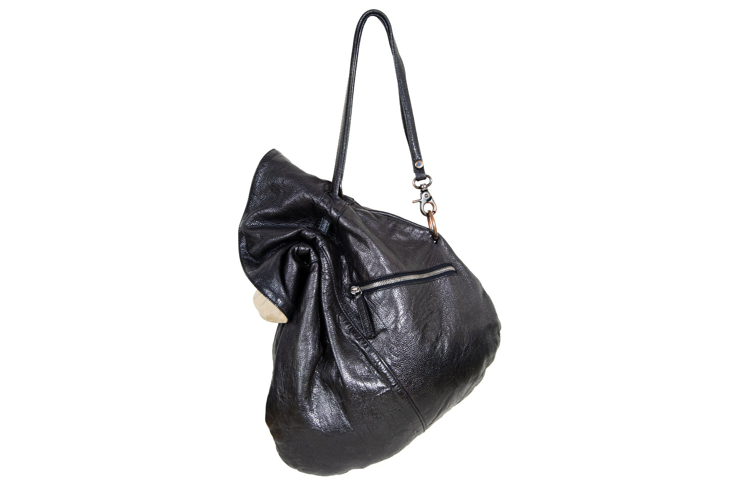 Vintage Collection Privée? black leather drawstring oversized rucksack / Made in Italy