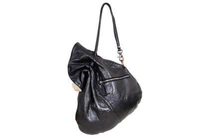 Vintage Collection Privée? black leather drawstring oversized rucksack / Made in Italy