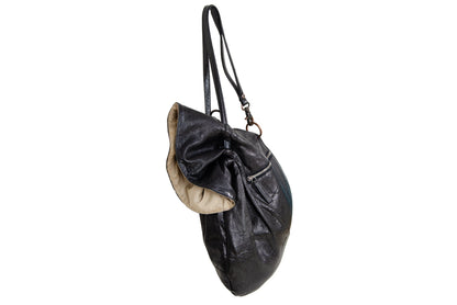Vintage Collection Privée? black leather drawstring oversized rucksack / Made in Italy
