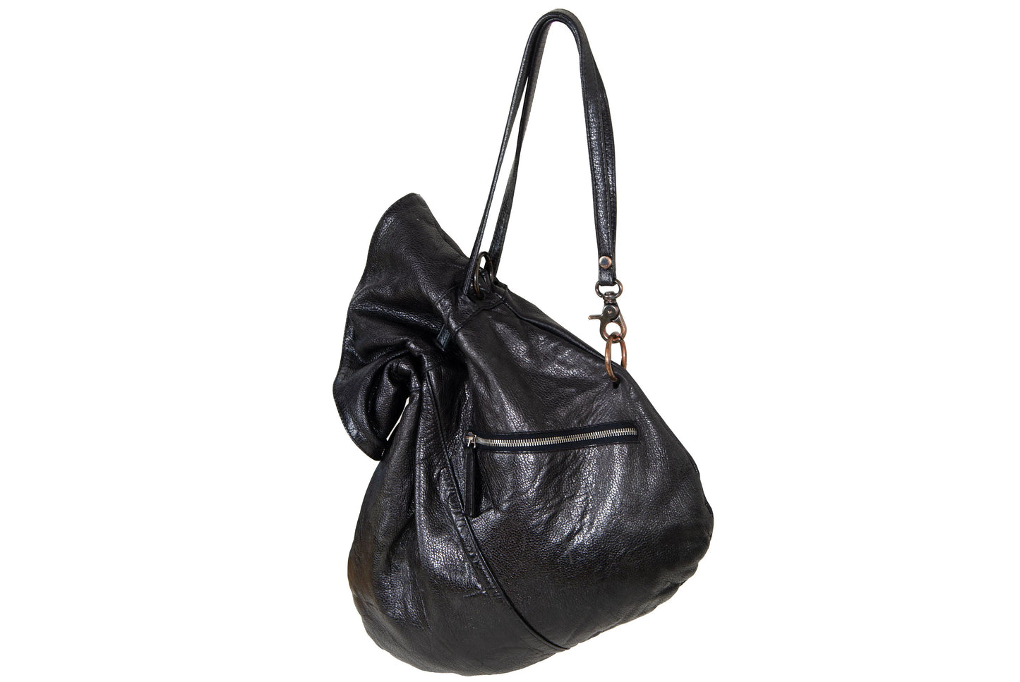Vintage Collection Privée? black leather drawstring oversized rucksack / Made in Italy