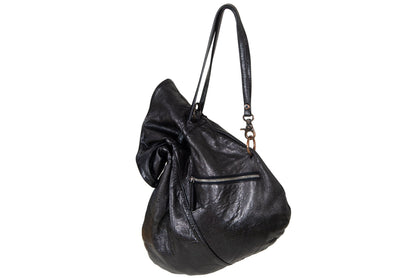 Vintage Collection Privée? black leather drawstring oversized rucksack / Made in Italy