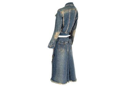 2000s Plein Sud two piece denim set / Jacket and skirt faded denim set / Made in France