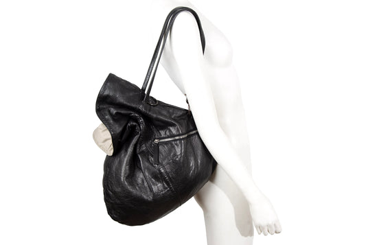 Vintage Collection Privée? black leather drawstring oversized rucksack / Made in Italy