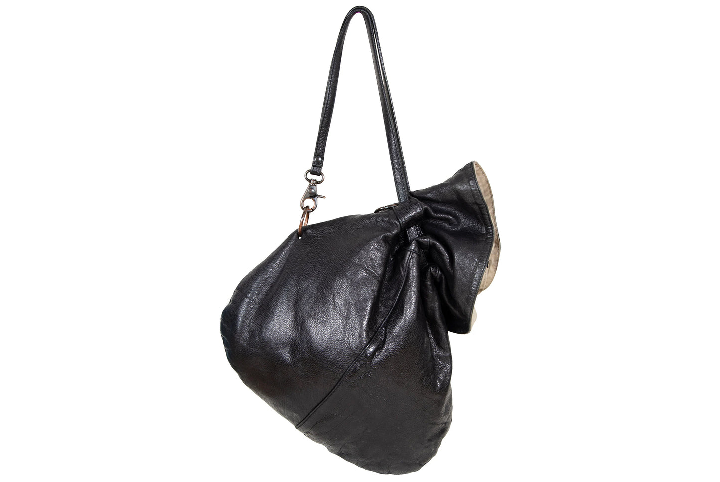 Vintage Collection Privée? black leather drawstring oversized rucksack / Made in Italy