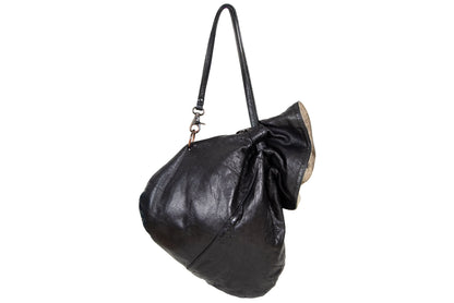 Vintage Collection Privée? black leather drawstring oversized rucksack / Made in Italy