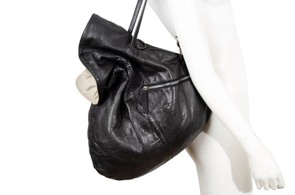 Vintage Collection Privée? black leather drawstring oversized rucksack / Made in Italy