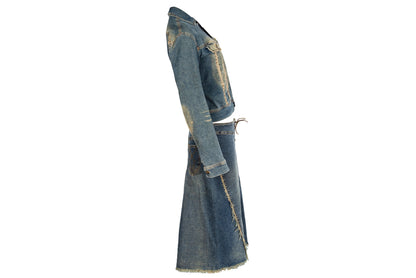 2000s Plein Sud two piece denim set / Jacket and skirt faded denim set / Made in France