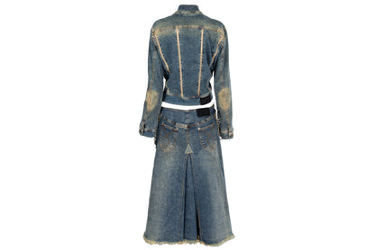 2000s Plein Sud two piece denim set / Jacket and skirt faded denim set / Made in France