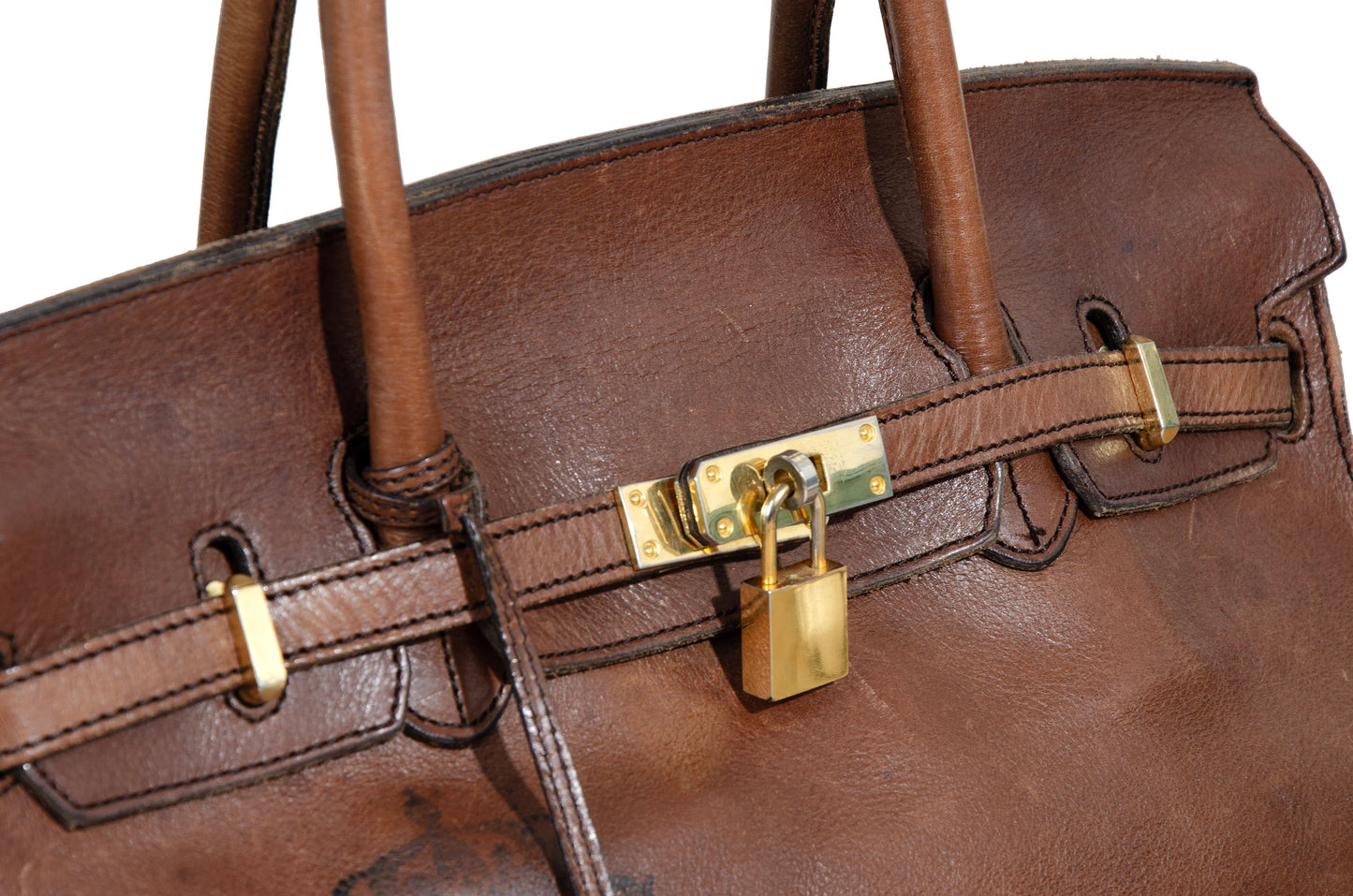 Vintage "Birkin" style faded leather oversized bag / Made in Japan