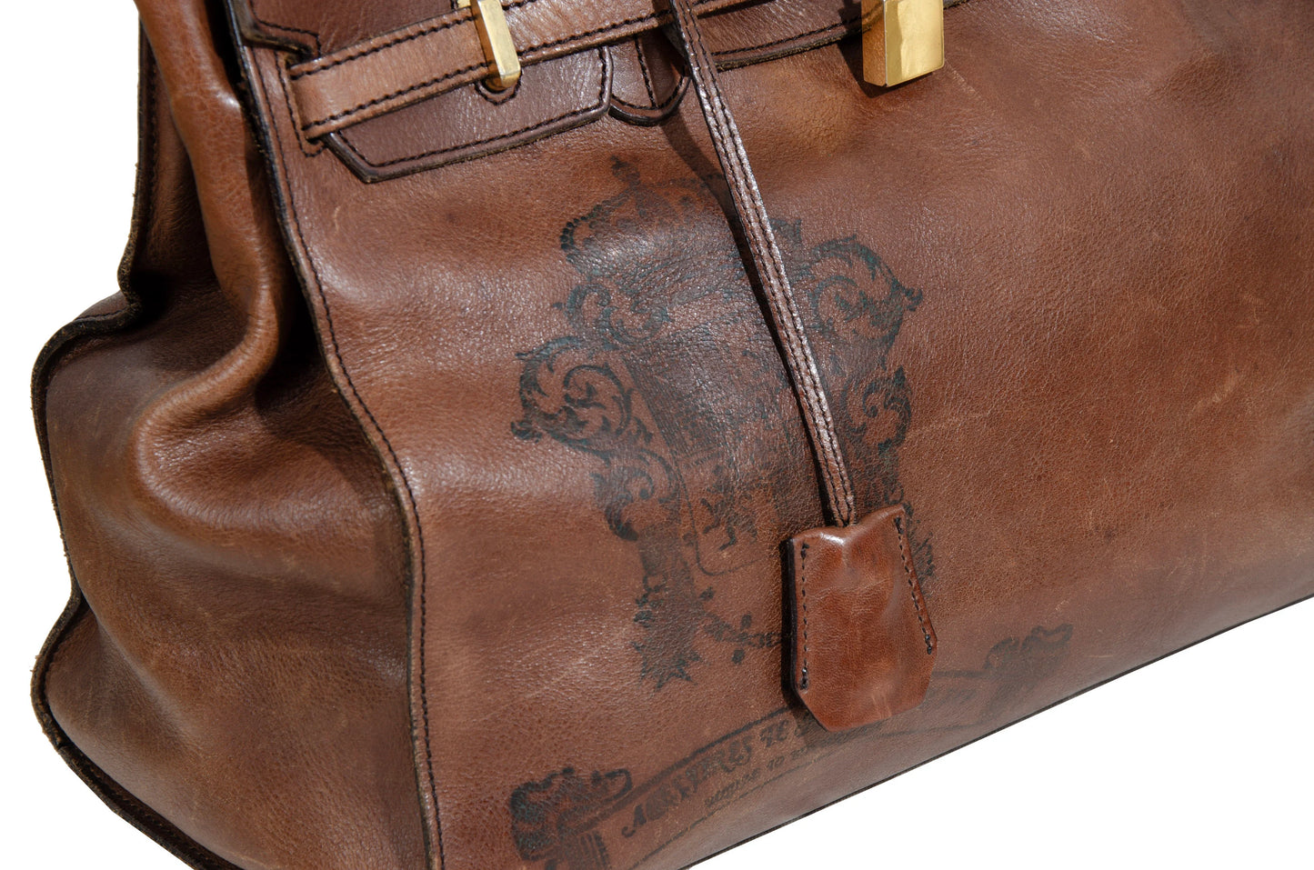 Vintage "Birkin" style faded leather oversized bag / Made in Japan