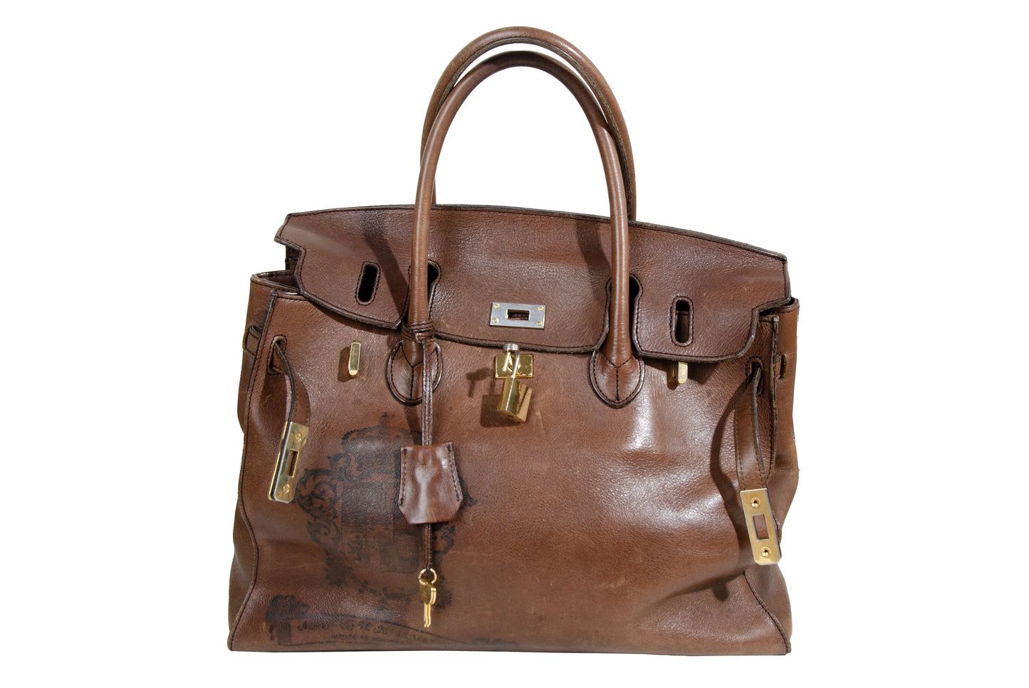 Vintage "Birkin" style faded leather oversized bag / Made in Japan