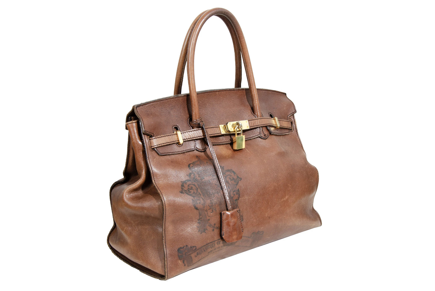 Vintage "Birkin" style faded leather oversized bag / Made in Japan