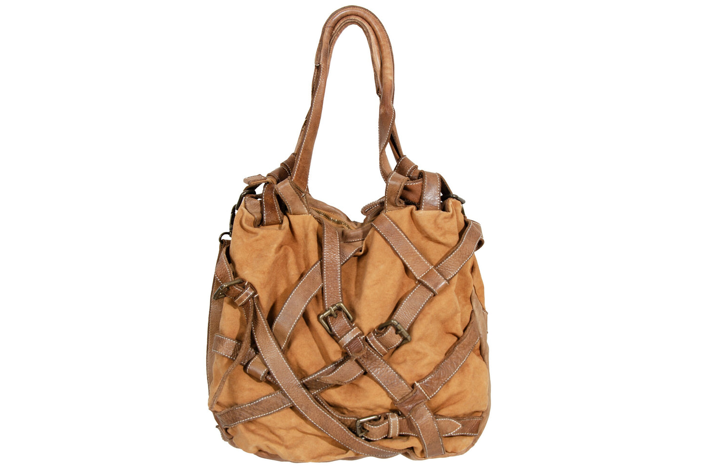 Vintage Collection Privée? leather and canvas belt harness bag / Made in Italy
