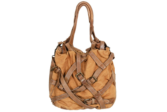 Vintage Collection Privée? leather and canvas belt harness bag / Made in Italy