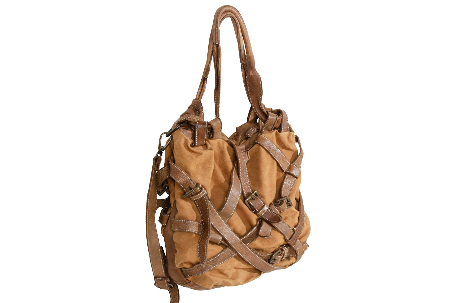 Vintage Collection Privée? leather and canvas belt harness bag / Made in Italy