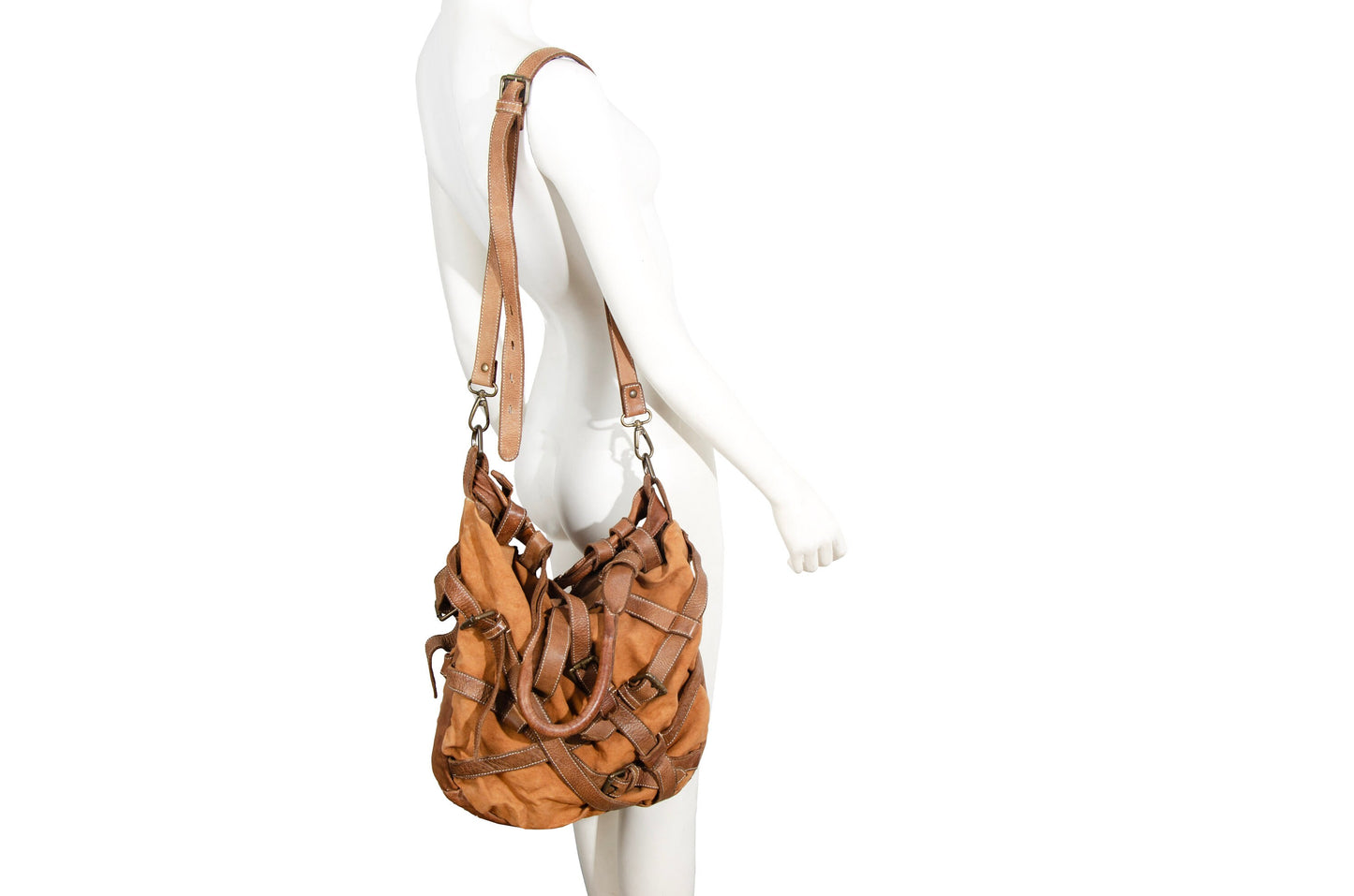 Vintage Collection Privée? leather and canvas belt harness bag / Made in Italy