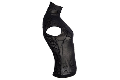 Vintage Plein Sud black marbled spider web mesh sleeveless mock neck top / Made in France