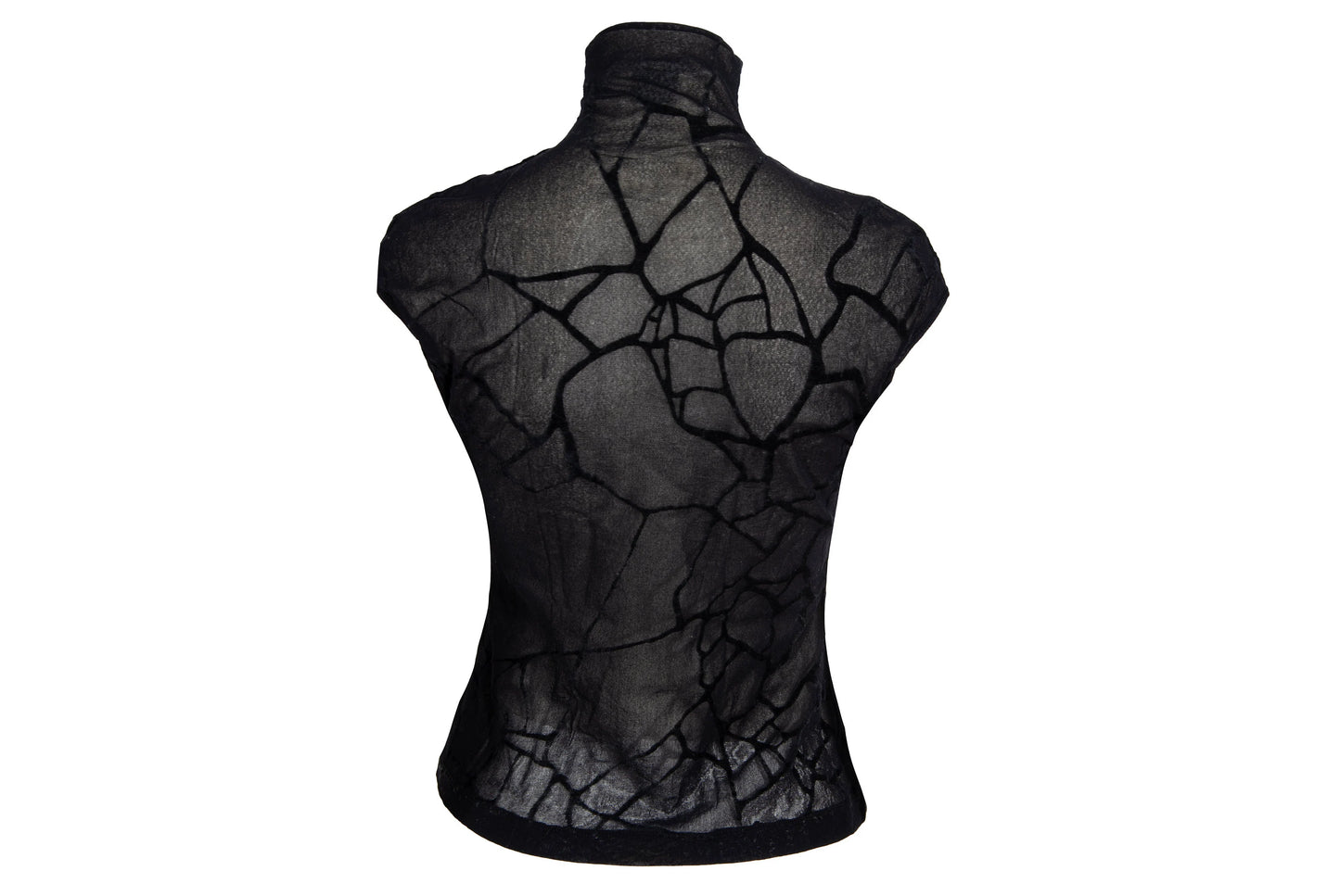 Vintage Plein Sud black marbled spider web mesh sleeveless mock neck top / Made in France