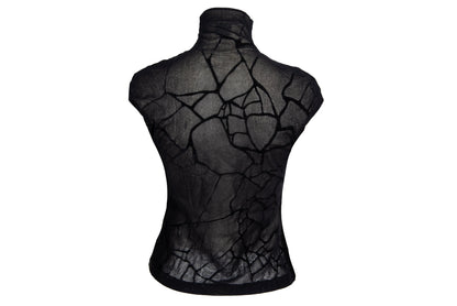 Vintage Plein Sud black marbled spider web mesh sleeveless mock neck top / Made in France