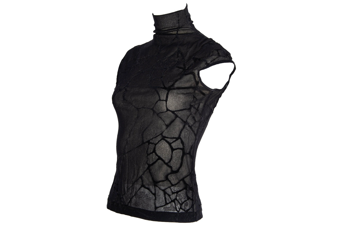 Vintage Plein Sud black marbled spider web mesh sleeveless mock neck top / Made in France