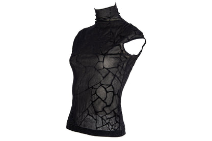 Vintage Plein Sud black marbled spider web mesh sleeveless mock neck top / Made in France
