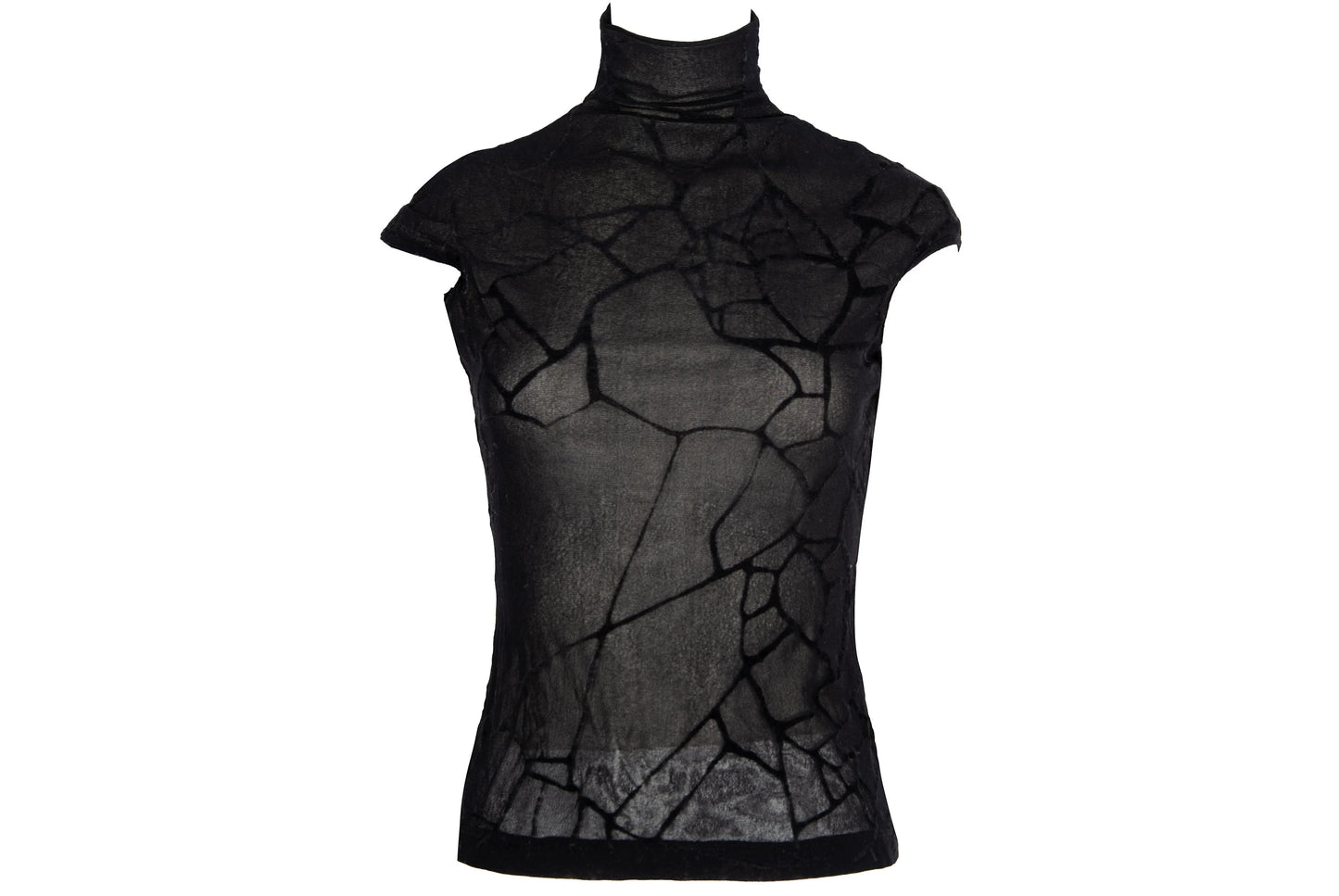 Vintage Plein Sud black marbled spider web mesh sleeveless mock neck top / Made in France