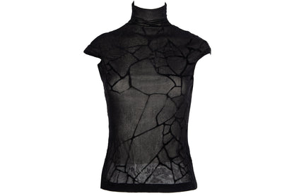 Vintage Plein Sud black marbled spider web mesh sleeveless mock neck top / Made in France