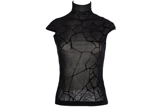 Vintage Plein Sud black marbled spider web mesh sleeveless mock neck top / Made in France