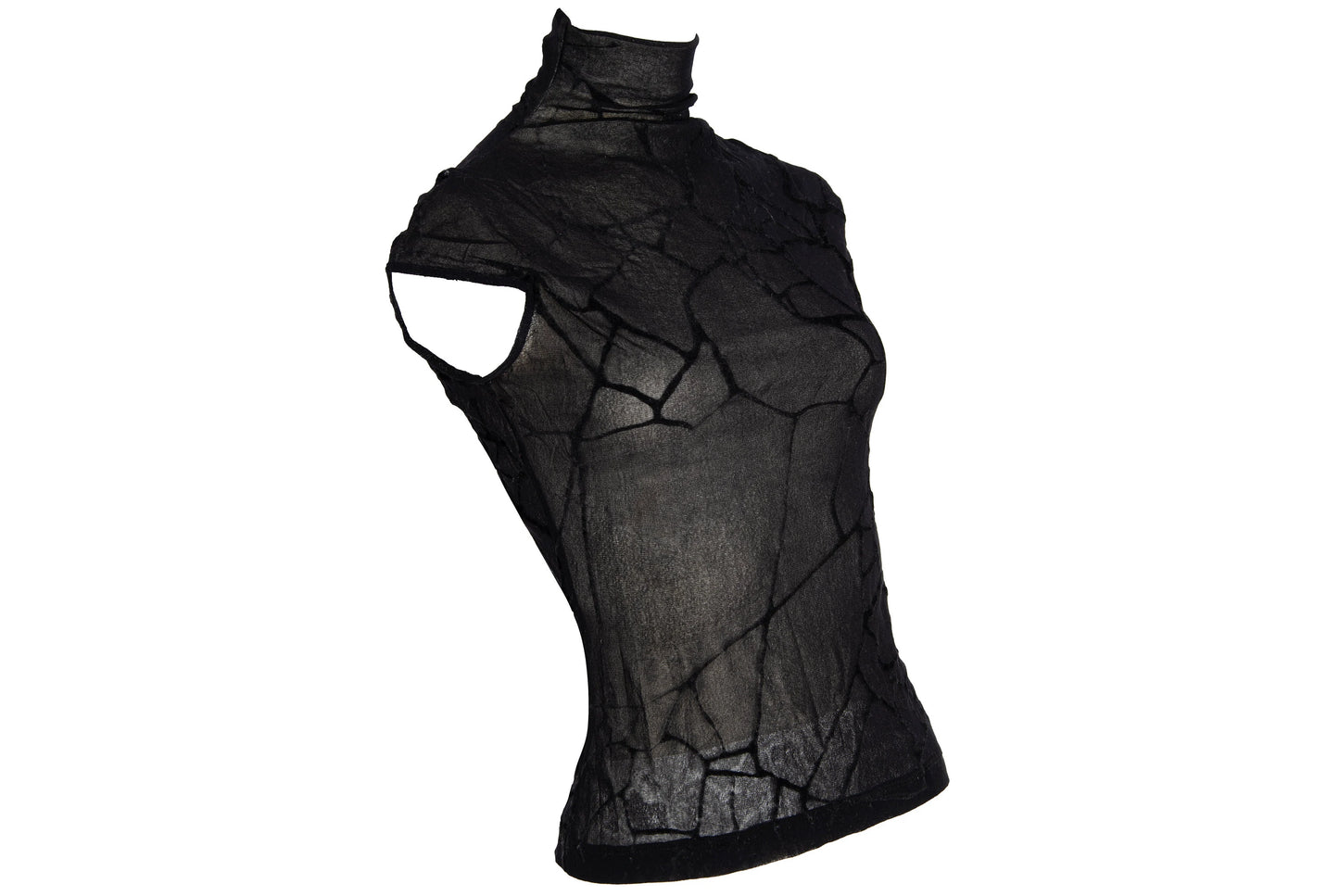 Vintage Plein Sud black marbled spider web mesh sleeveless mock neck top / Made in France