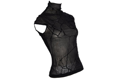 Vintage Plein Sud black marbled spider web mesh sleeveless mock neck top / Made in France