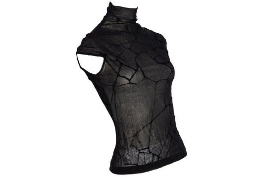 Vintage Plein Sud black marbled spider web mesh sleeveless mock neck top / Made in France