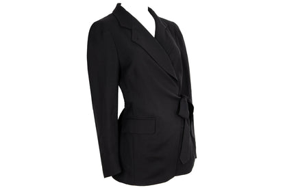 Dries Van Noten black wool asymmetrical wrap tie closure blazer / Made in Belgium
