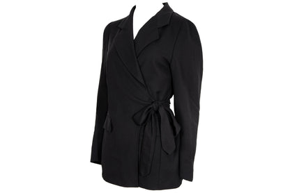 Dries Van Noten black wool asymmetrical wrap tie closure blazer / Made in Belgium