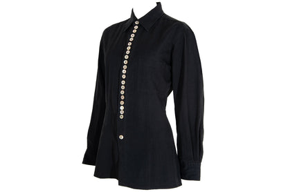 90s Jean Paul Gaultier button up mother of pearl black shirt