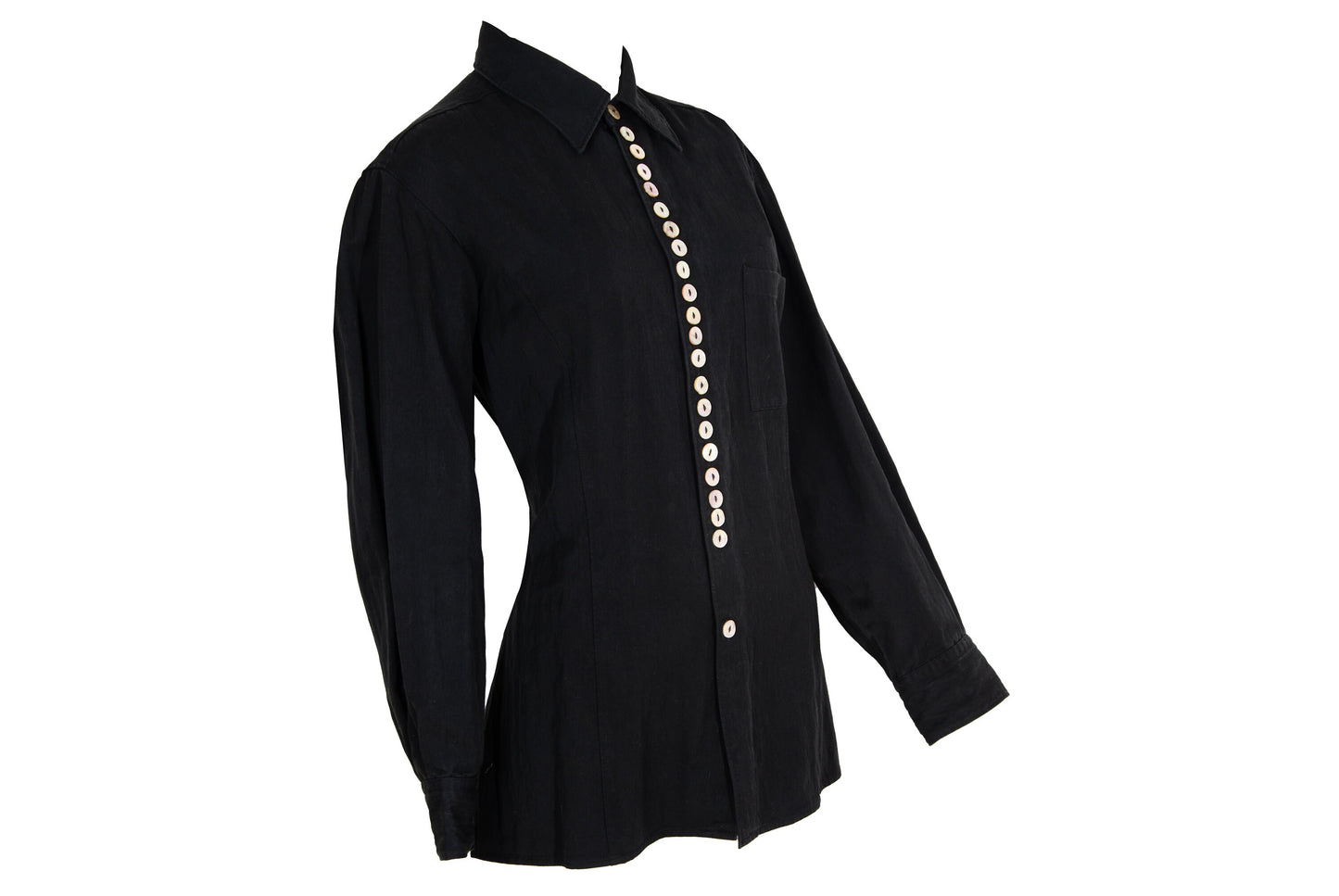 90s Jean Paul Gaultier button up mother of pearl black shirt