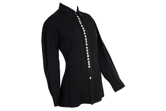 90s Jean Paul Gaultier button up mother of pearl black shirt