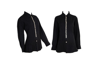 90s Jean Paul Gaultier button up mother of pearl black shirt